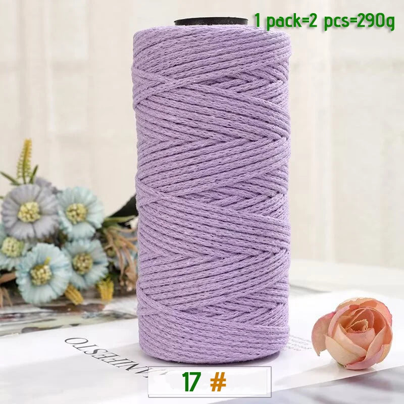 A roll of medium-thick purple hand-woven cotton yarn for crafting, packaged as 1 pack with 2 pieces.