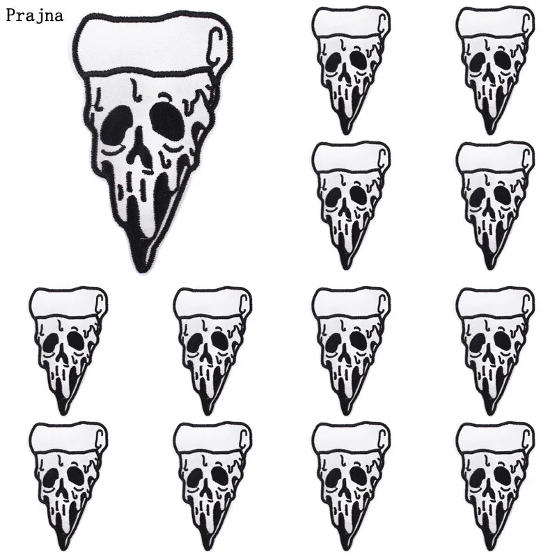 A set of black and white skull embroidery patches for DIY punk clothing