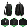 Black cartoon football sports backpack shown from the side and back, highlighting double zippers, adjustable straps, and brea