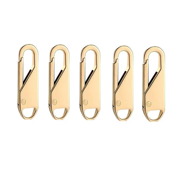 A set of five gold-toned detachable metal zipper puller repair kits.