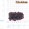 A dark brown embroidered patch with the text ENJOY EVERY MOMENT on a grid background.