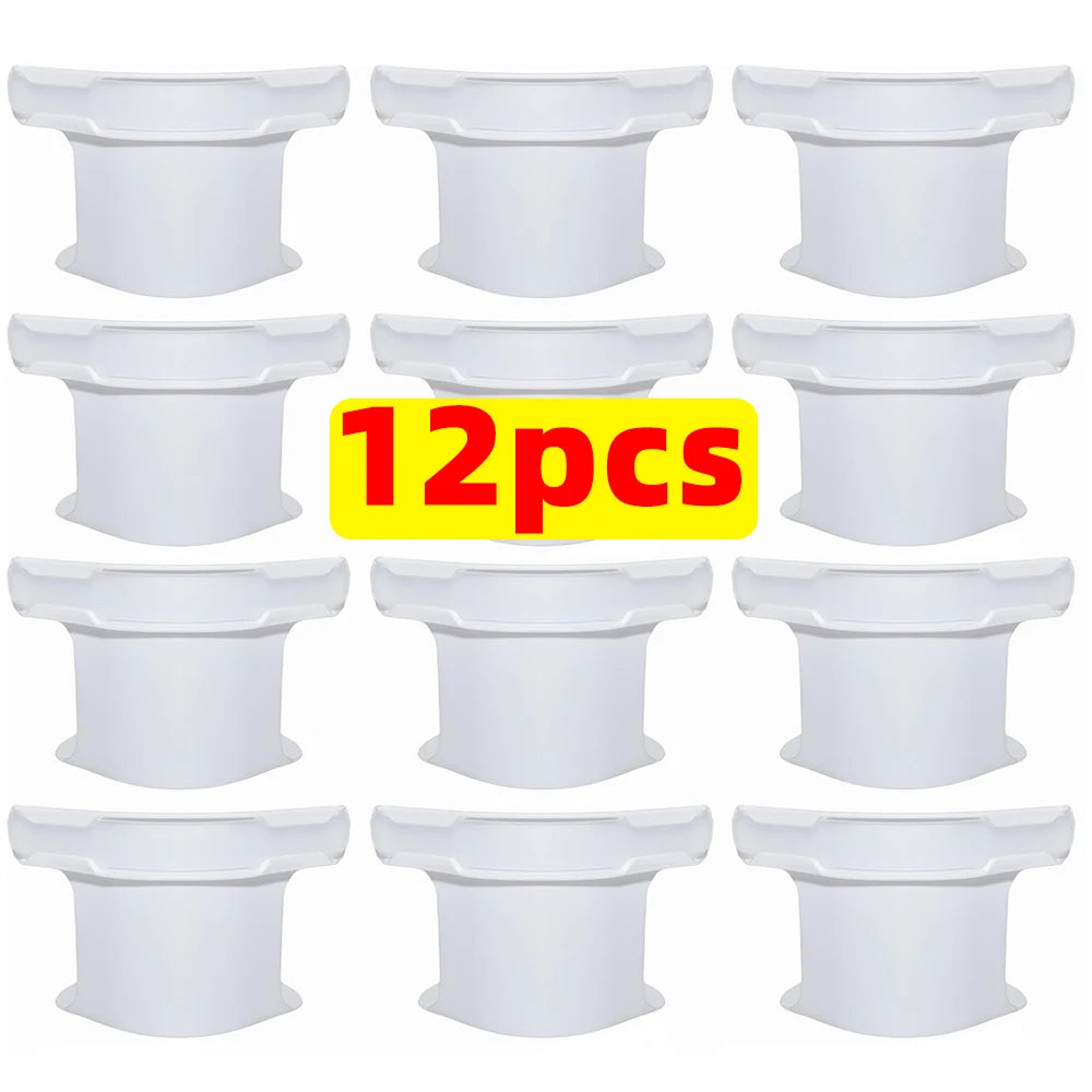 A set of twelve white heavy duty fitted sheet clips in various sizes.