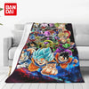 A colorful anime character flannel throw blanket featuring characters from Dragon Ball Z