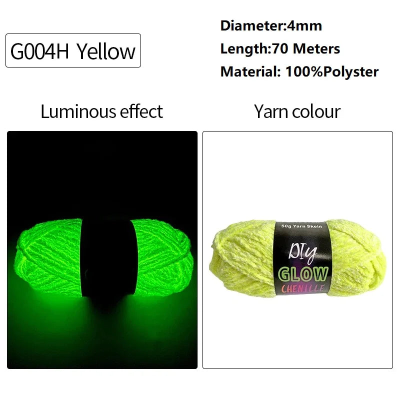 Yellow G004H polyester yarn with a luminous glow effect for knitting and crochet