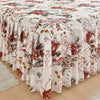 White floral ruffle bed skirt set with red and green botanical print