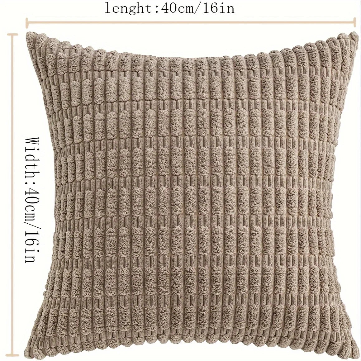 A beige corduroy decorative throw pillow cover featuring a vertical stripe pattern.