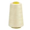 A roll of cream-colored sewing thread on a spool with a yellow core.