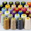 A collection of colorful premium sewing thread spools in various shades including yellow, green, pink, red, and purple.