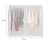 A transparent garment dust cover with hangers displaying various colored clothing items.