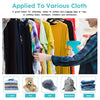 A hand is using a blue fabric clip to attach labels or items to clothing in a retail setting.