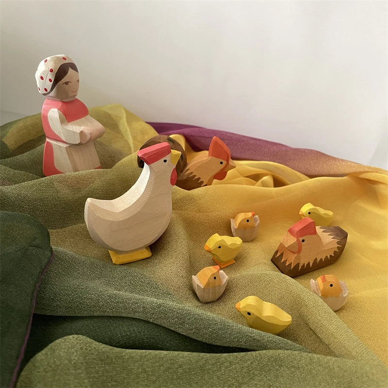 Wooden Montessori sensory play scarves in various earthy tones and colors