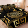 Black and gold geometric duvet cover set featuring intricate maze patterns