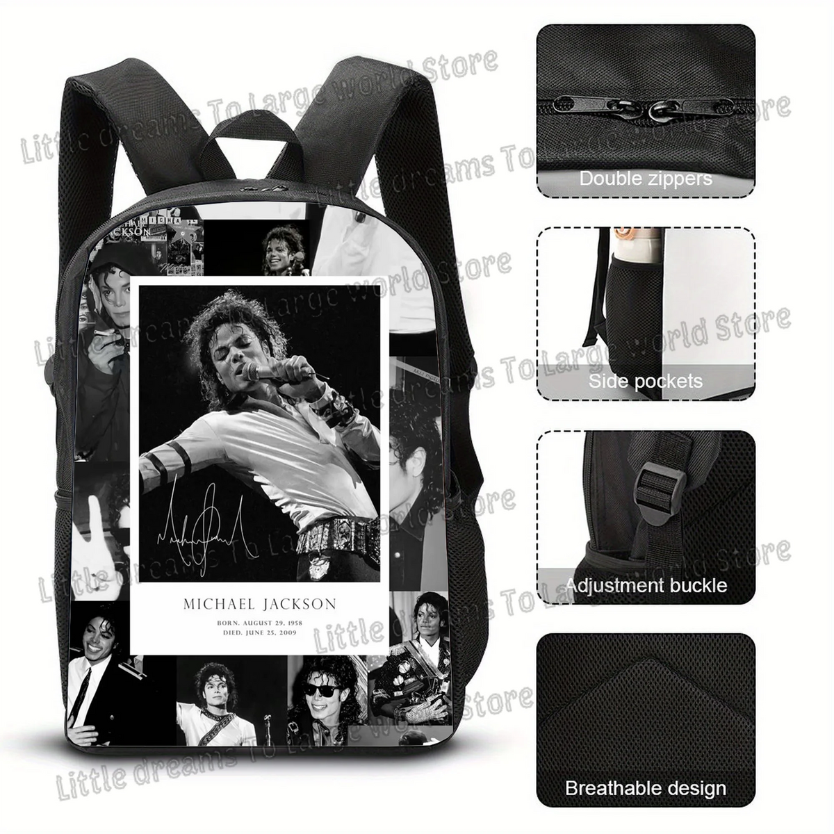 Black durable 16-inch student backpack featuring multiple pockets and a breathable design.