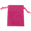 A magenta velvet drawstring gift bag with pink ties.