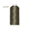 A spool of dark olive green heavy duty nylon sewing thread labeled col.687.