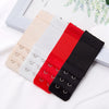 A set of five adjustable bra extender straps in beige, white, red, and black are displayed on a white background.
