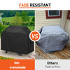 Comparison showing a black fade resistant grill cover versus a grey fade resistant cover.