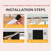 Four steps for quick installation of a blackout window curtain on walls or door frames.