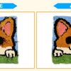 Before and after comparison of a dog's face using a cordless carpet trimmer for fabric detail work