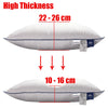 A comparison showing the thickness of a pillow, with measurements ranging from 22-26 cm to 10-16 cm.