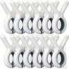 A set of white heavy-duty plastic clothespins with rust-resistant springs arranged in a row.