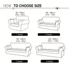Diagram showing different sizes of sofa covers, including 1 to 4 seater options with corresponding dimensions.