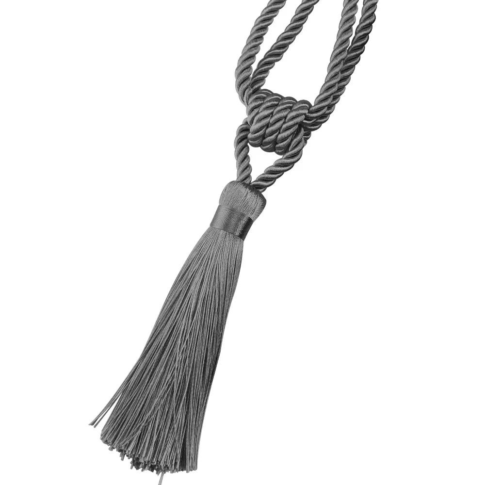 Gray elegant curtain tiebacks with braided rope and long tassels