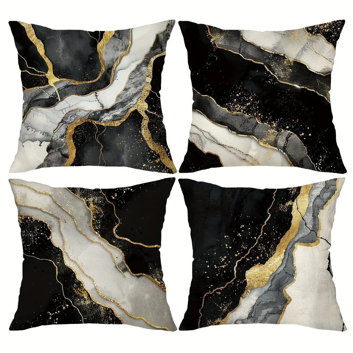 Black and white marble print decorative pillow cover with gold veining