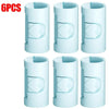 Six pairs of light blue non-slip bed sheet grippers with adjustable clips shown side by side.
