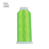 A spool of bright lime green embroidery thread with a white core.