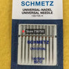 A package of SCHMETZ universal sewing machine needles, labeled 130/705 H 80/12.