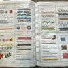 A page from a portable mini embroidery sewing kit showing various threads and knots like buttonholes, knots, braids, and chai