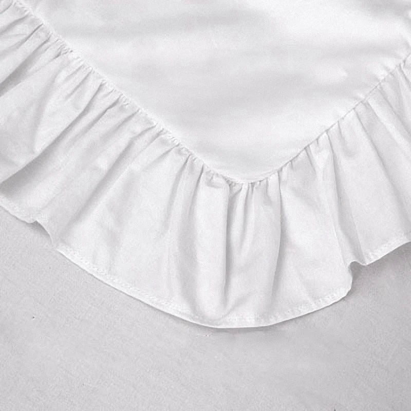 White soft cotton ruffle pillow cover with a gathered edge