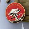 Red embroidered patch featuring a white mushroom cloud design and the text FUTURE IS BRIGHT on a khaki fabric background.
