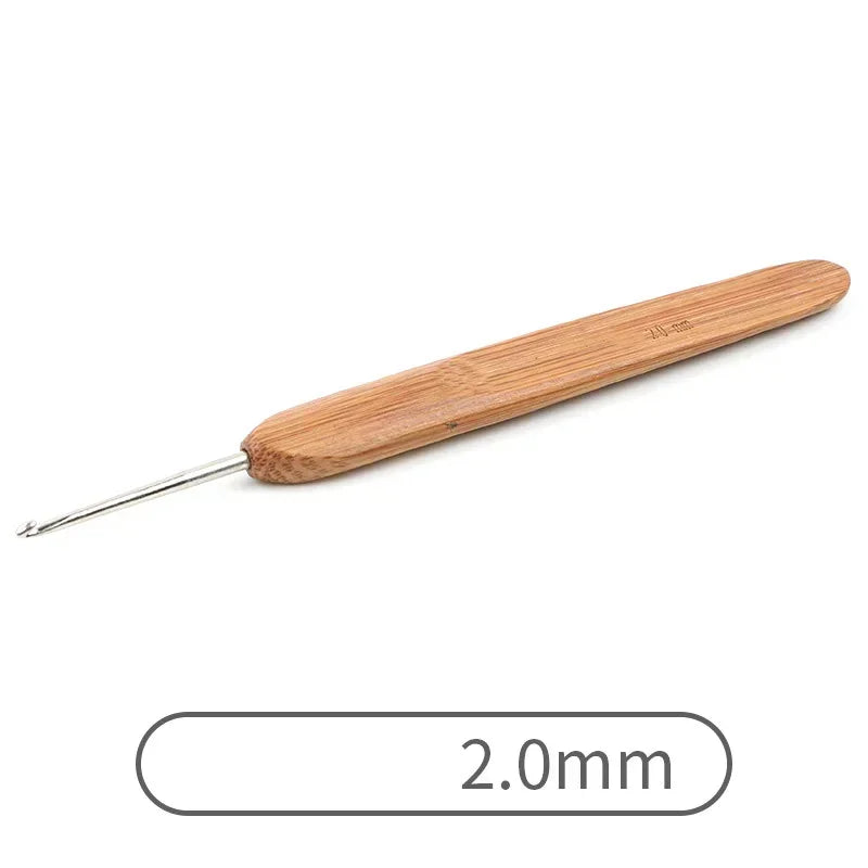A wooden crochet knitting needle with a 2.0mm tip.