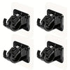 Black no drill adhesive curtain rod brackets shown in four different angles