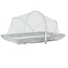 A clear, foldable mosquito net canopy designed to cover infant cots.