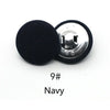 A single black fabric-covered shank button with a silver back is shown against a white background.