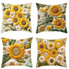 A set of floral cushion pillow covers featuring detailed yellow and white sunflower patterns.