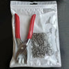 A clear plastic bag contains a set of five claw buckle clamps for fabric and accessories.