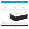 A stack of memory foam mattress toppers showing different thicknesses and folding dimensions.