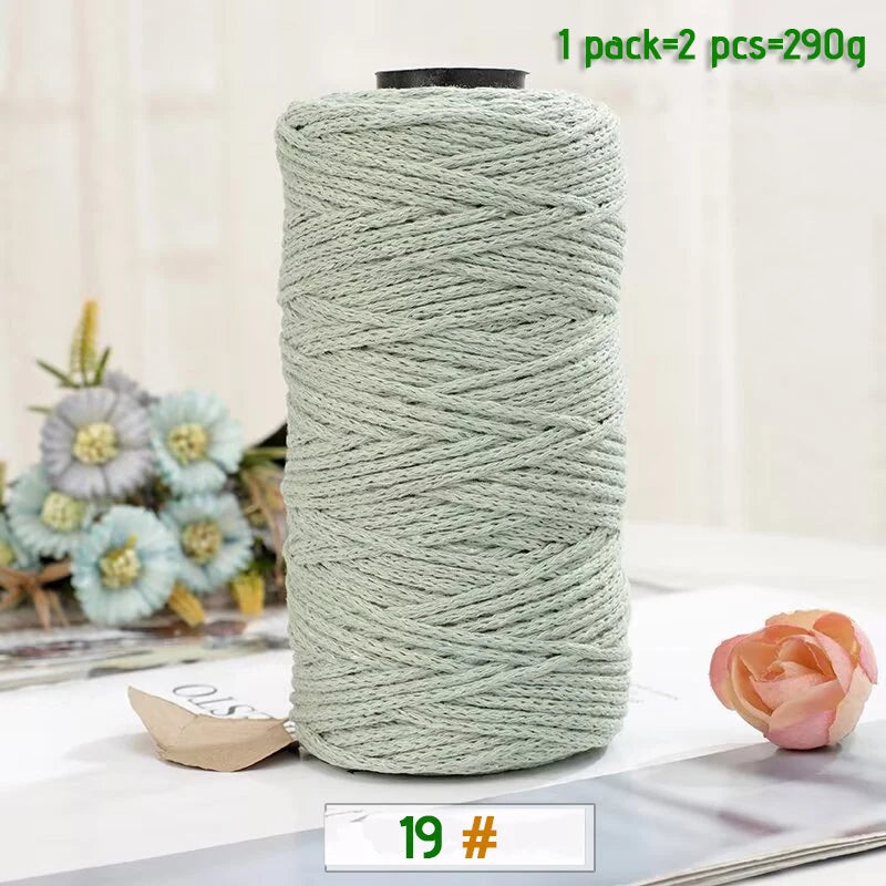 A spool of light green medium-thick hand-woven cotton yarn for crafting, packaged as 1 pack of 2 pieces.