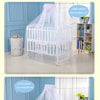 A white foldable baby mosquito net crib canopy with a wooden frame and netting.