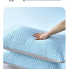A light blue ice silk cooling pillowcase is shown being touched by a hand.