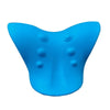 A bright blue natural bamboo neck stretcher designed for relaxation.