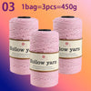 Three spools of pink hollow yarn, each containing three balls totaling 450g for knitting and crochet.