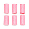 A set of six pink invisible sheet clips for securing bedding, shown in various orientations.