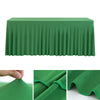 A smooth, dark green stretchable waterproof rectangle tablecloth draped over a table.