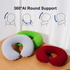Three inflatable U-shaped round supports in white, green, and red demonstrating 360 degree support.