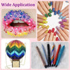 A collection of colorful resin and rhinestone products including a lip ring, a colorful sphere, and various nail art tools.